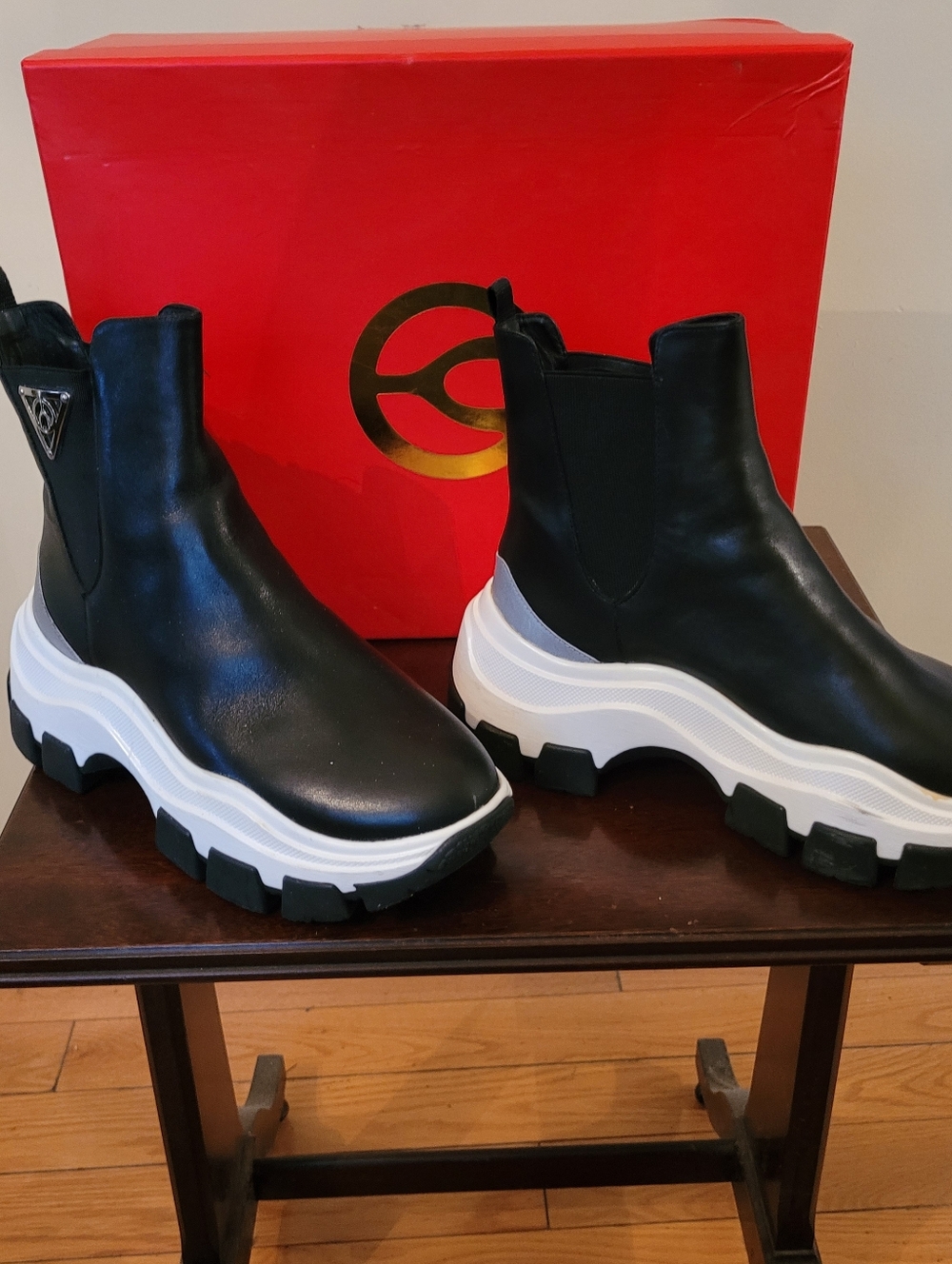 Wishbone Black Platform Chelsea Boots with White Lug Sole - Women's